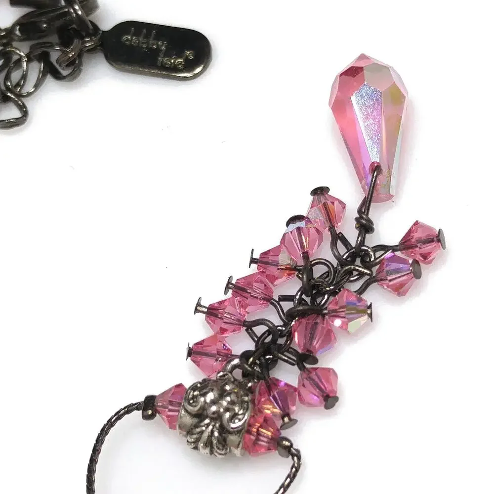 Dabby Reid Pink Swarovski Crystal Necklace, AB Beads, Dark Chain Vintage Jewelry